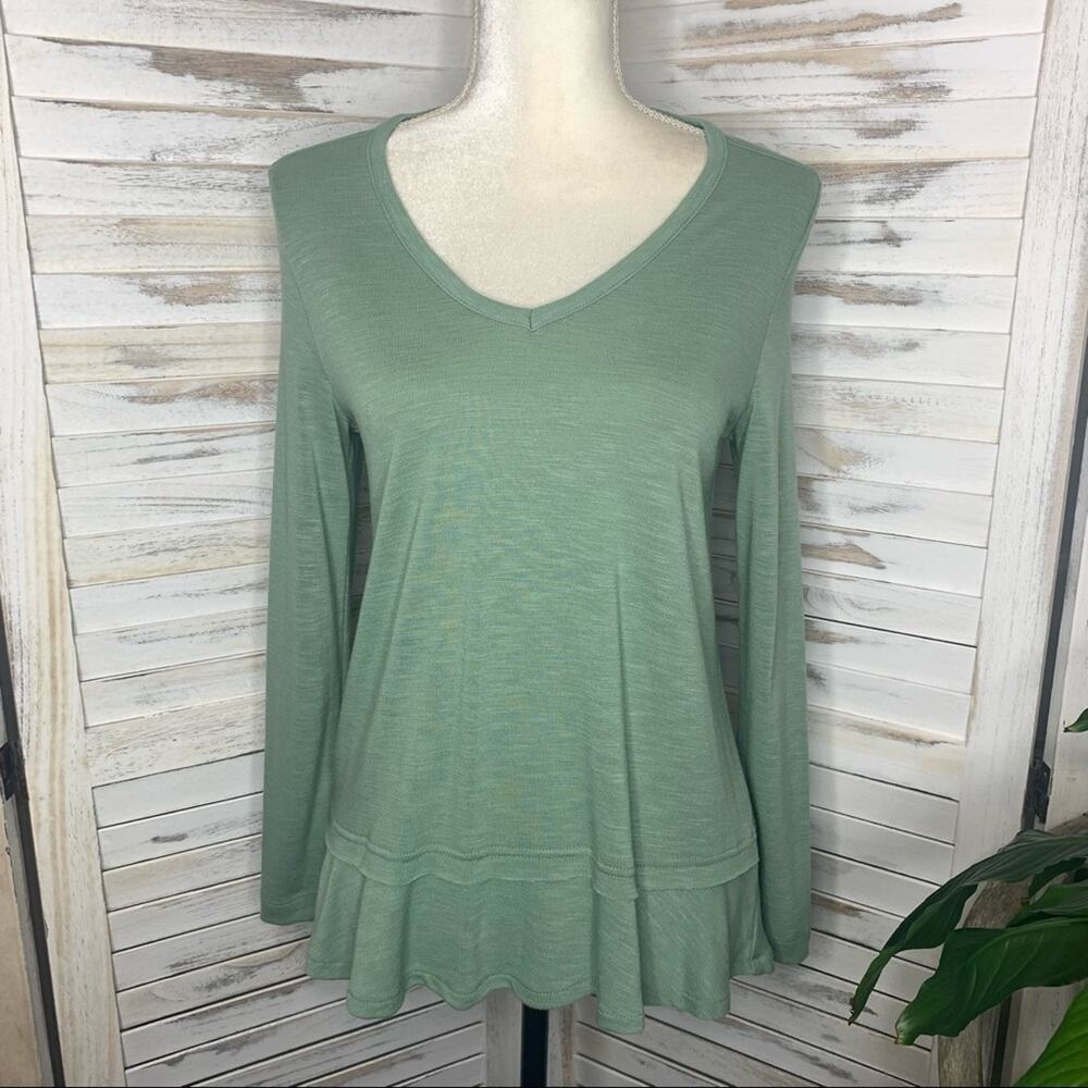 J. CREW MERCANTILE Small V Neck Lightweight Sweater Top Ruffle Hem Light Green - Picture 11 of 11